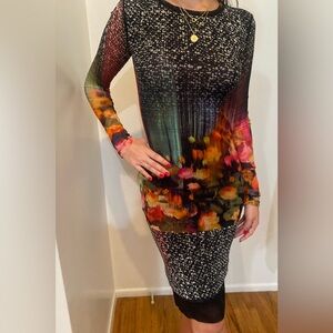 Multicolor Long Sleeve Midi Dress